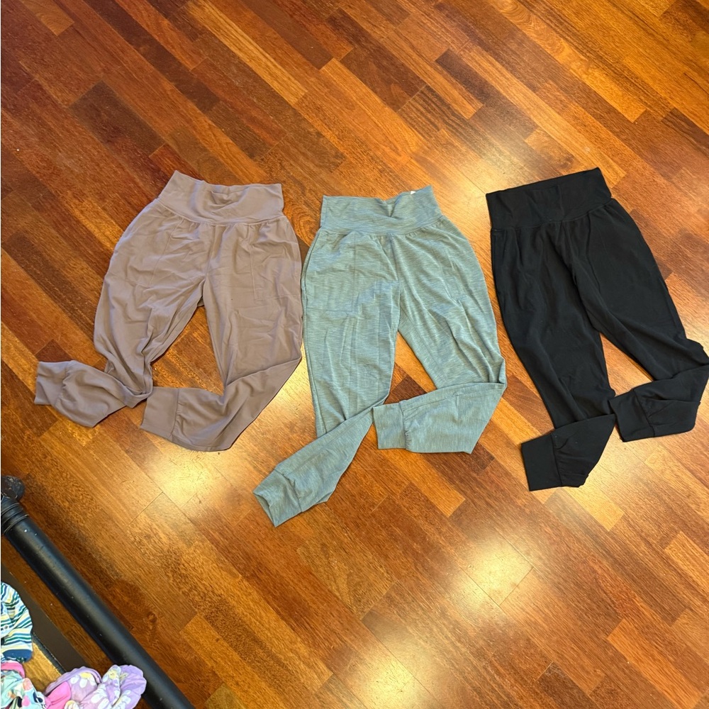 3 pair Athleta Joggers - Taupe, Heather Gray, Black